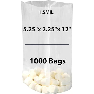 LDPE Clear Gusseted Poly Bags 1.5 mil 5.25" X 2.25" X 12" 1000 Bags